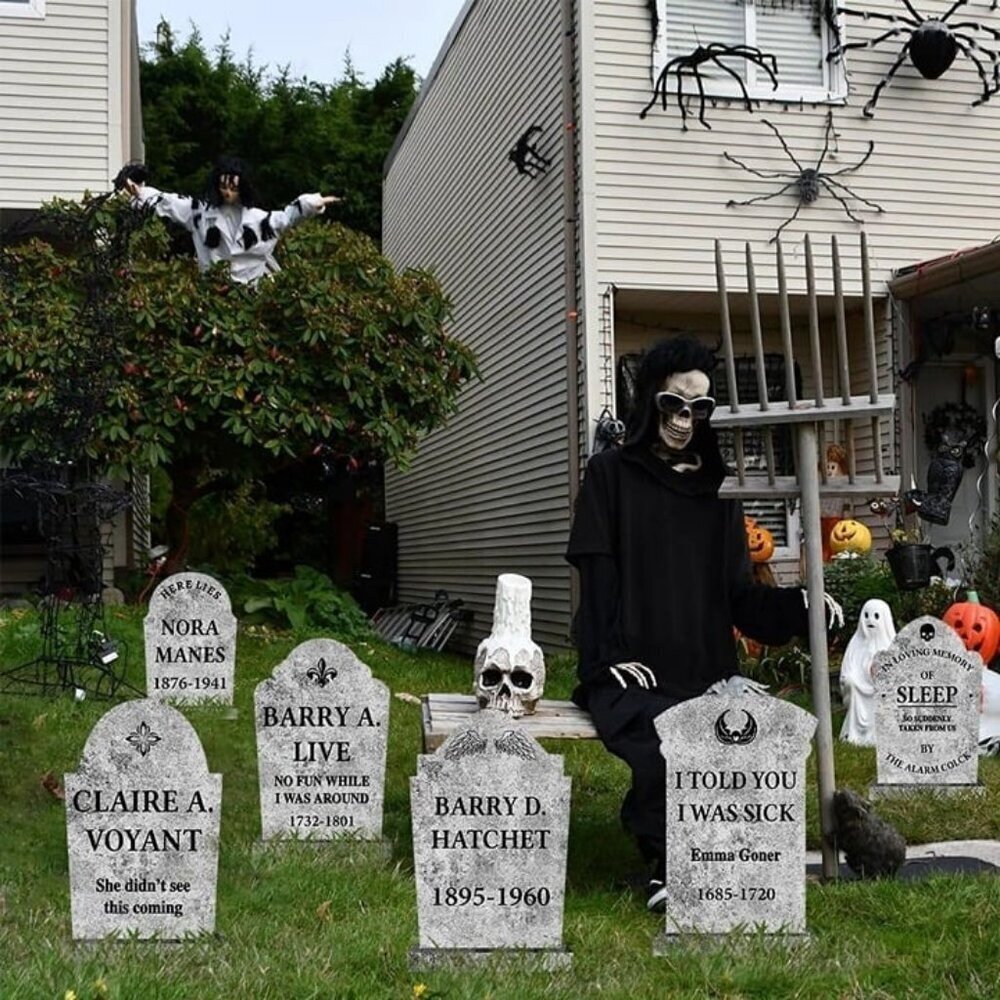 Cemetery Halloween Decorations Outdoor Tombstones 6ct Large Realistic